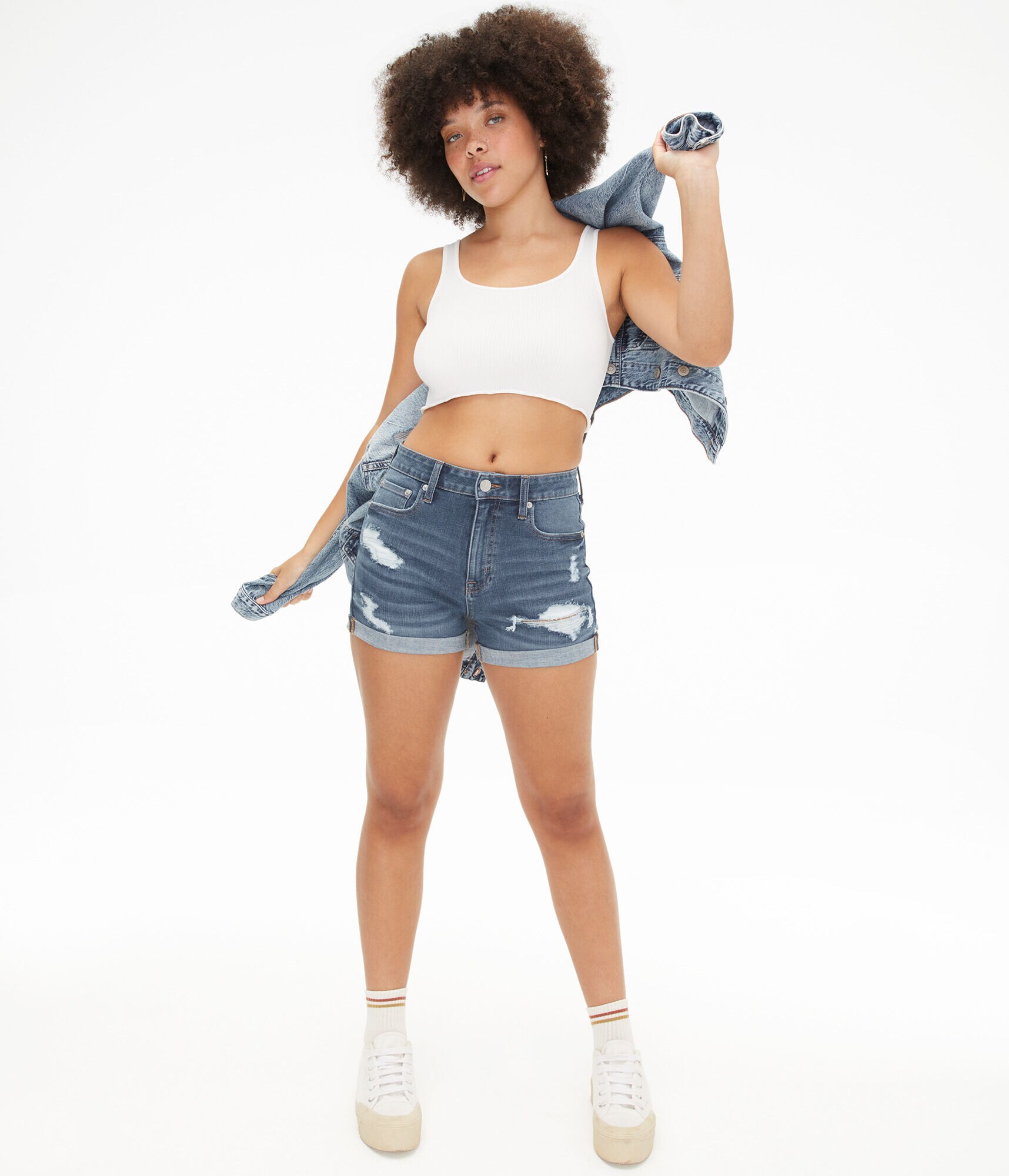 Flex Effects High-Rise Curvy Denim Midi Shorts