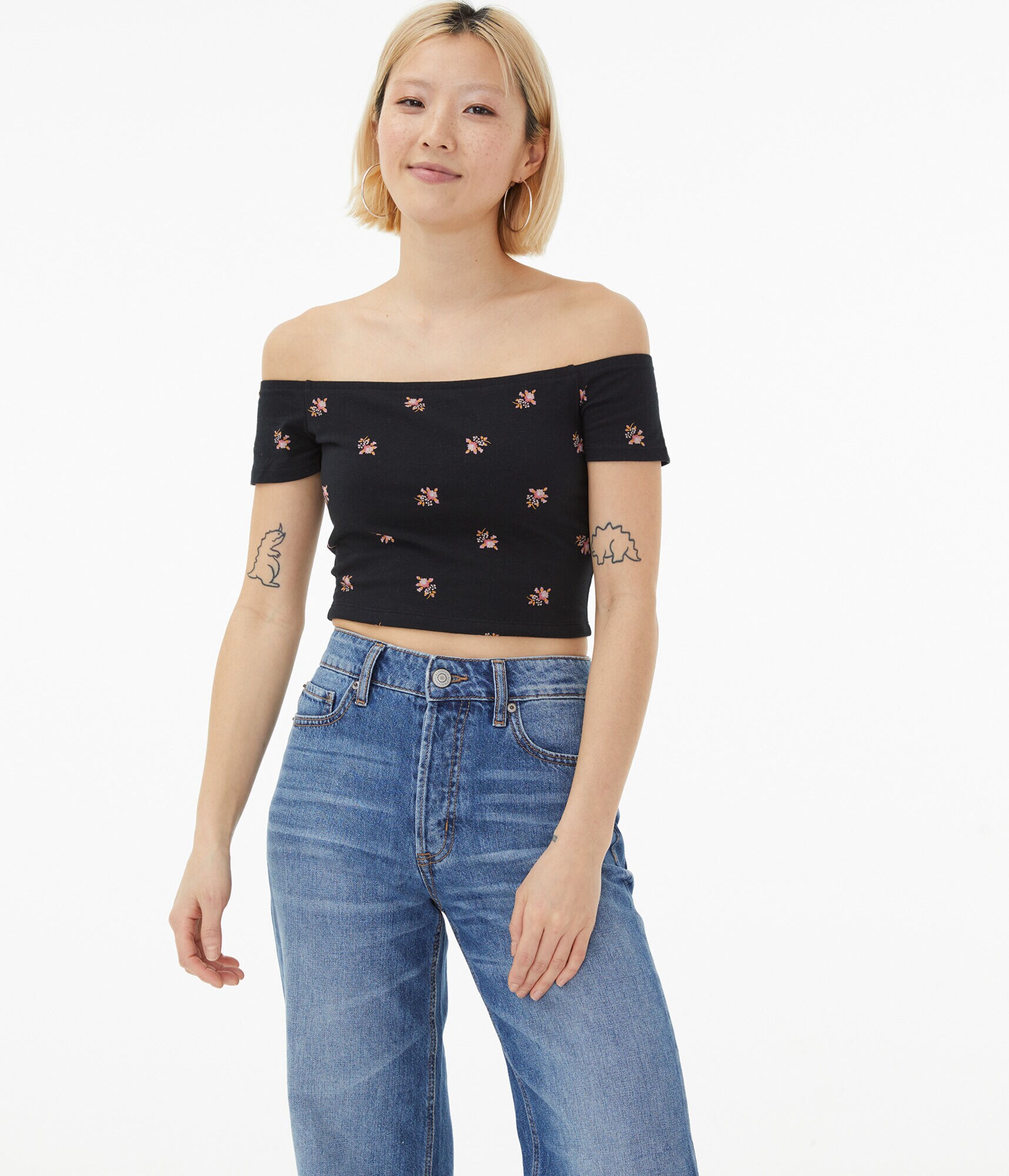 Seriously Soft Floral Off-The-Shoulder Crop Top***