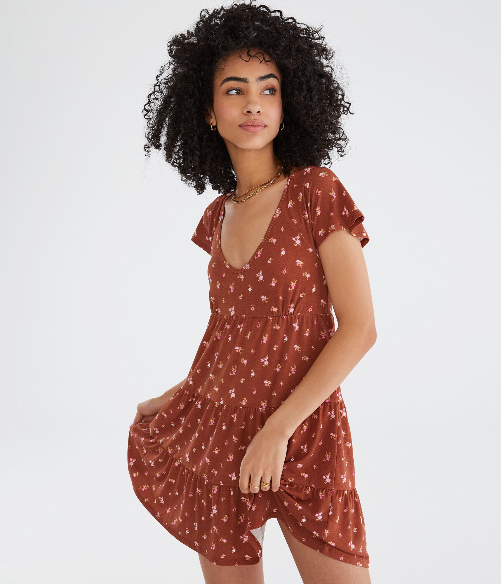 Floral V-Neck Babydoll Dress