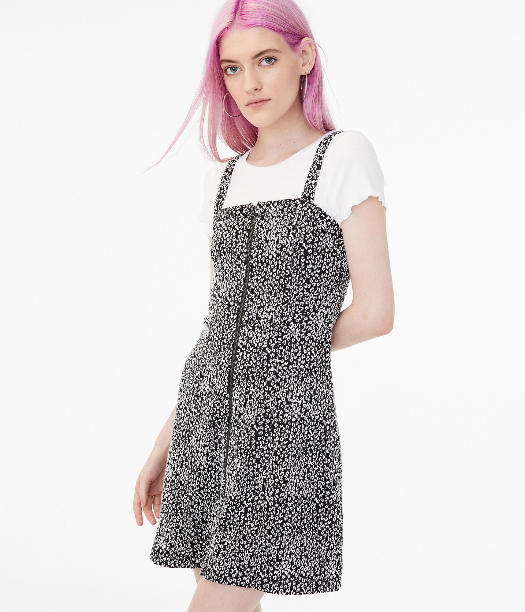 Printed Zip-Front Skater Dress