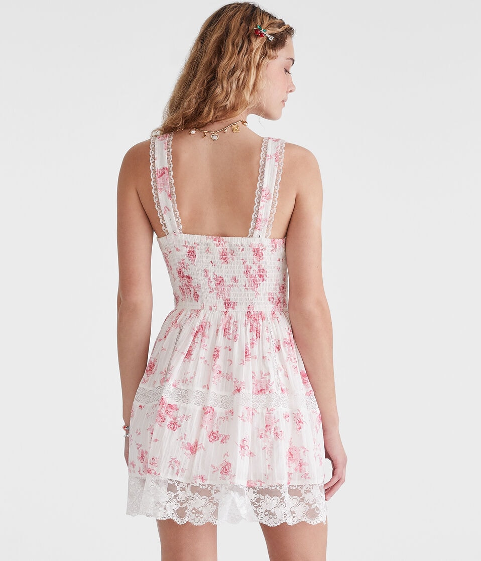 Floral Scoop-Neck Corset Lace Mini Dress Floral Scoop-Neck Corset Lace Mini Dress