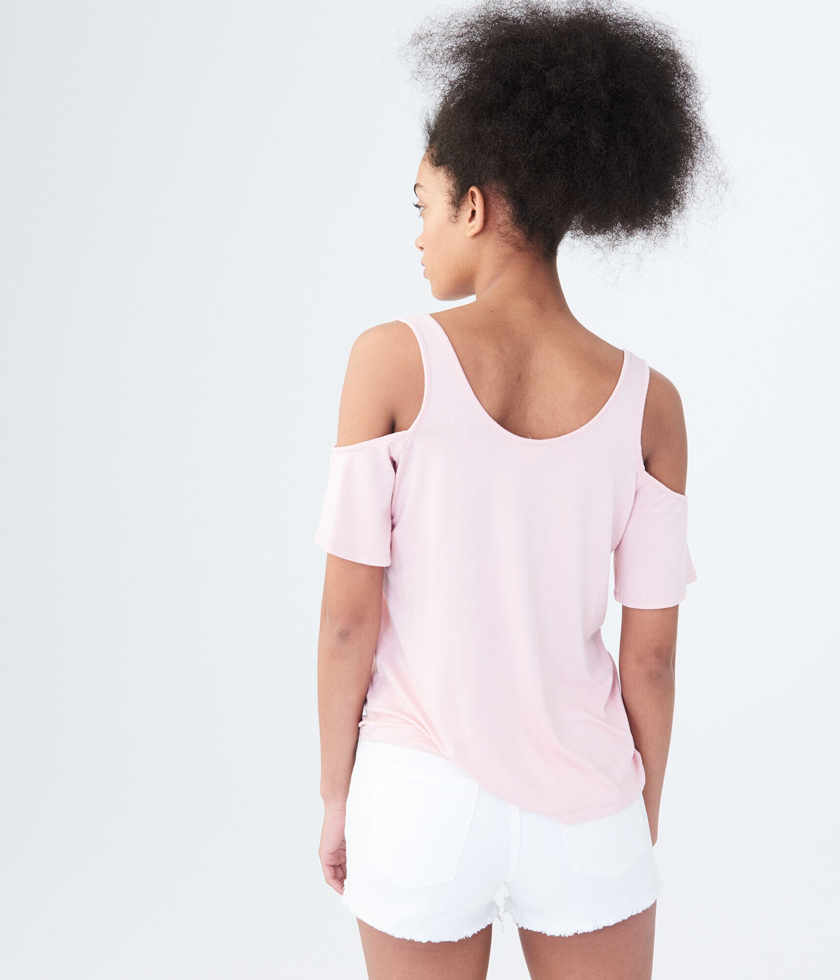 Geo Puff Print Cold-Shoulder Top