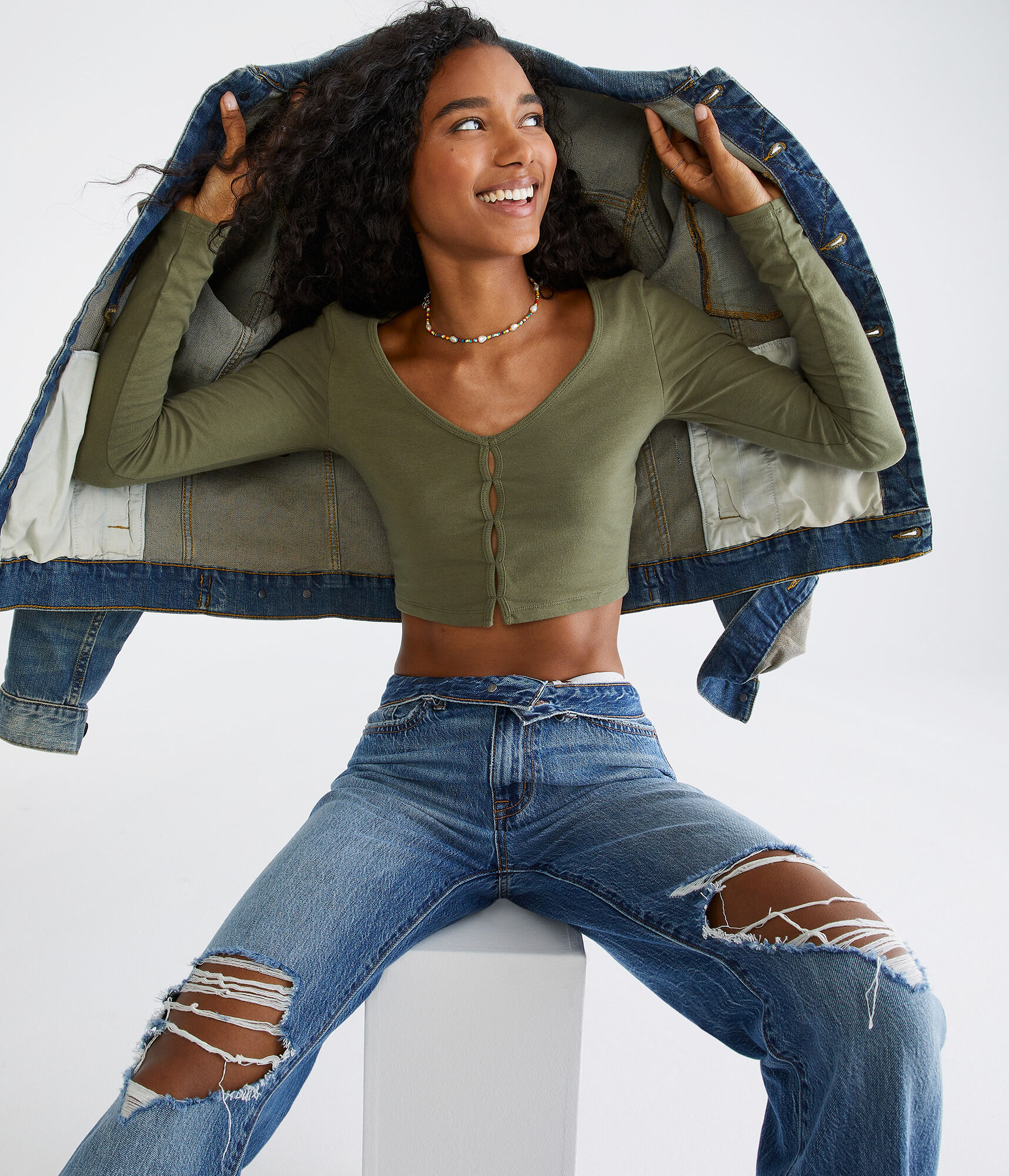 Long Sleeve Peekaboo Cutout Cropped Top