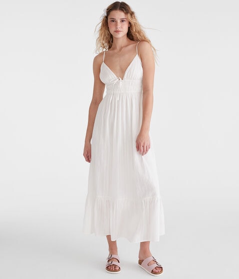 Textured Stripe V-Neck Tie-Front Maxi Dress Textured Stripe V-Neck Tie-Front Maxi Dress