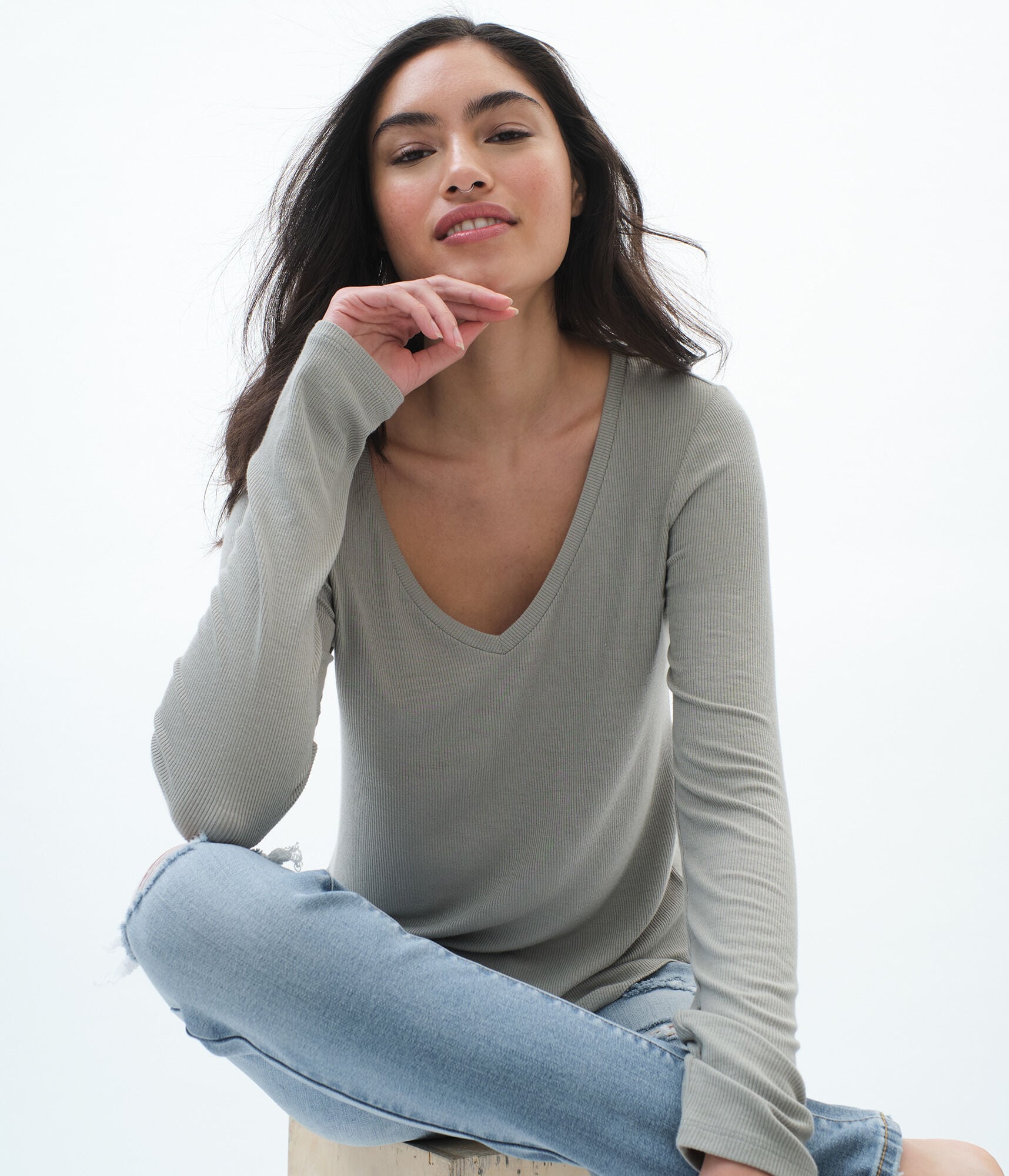 Long Sleeve Seriously Soft Ribbed V-Neck Tee