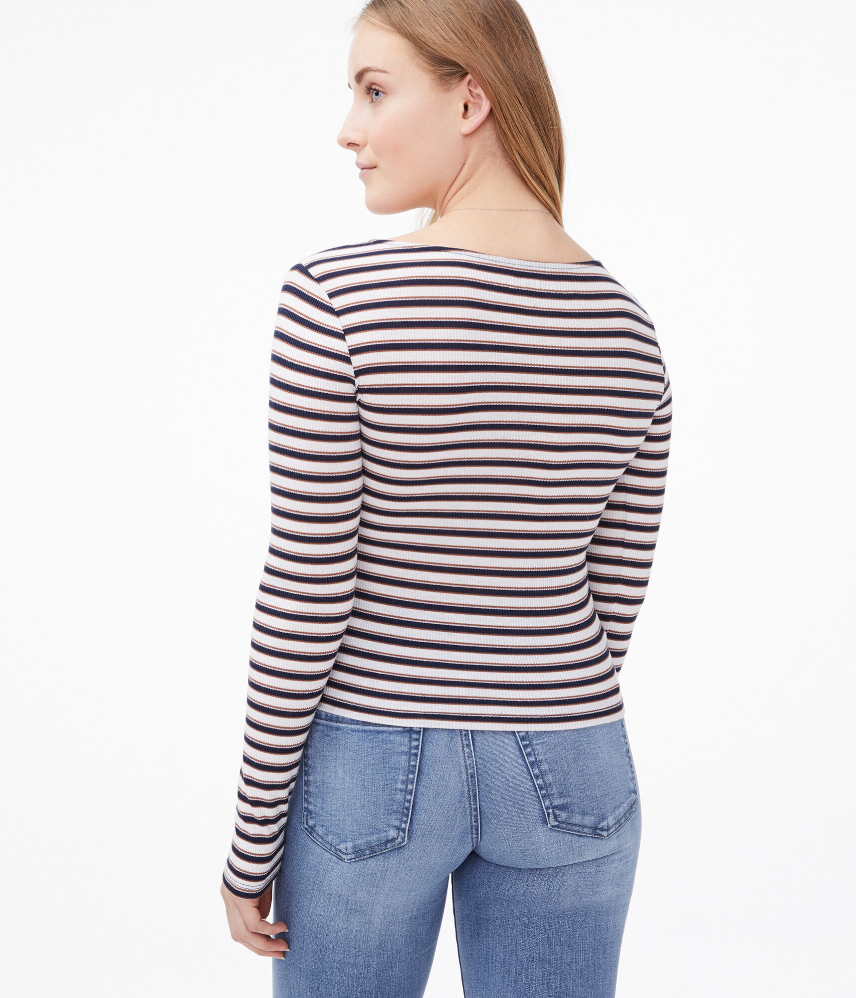 Long Sleeve Striped Lace-Up Bodycon Top