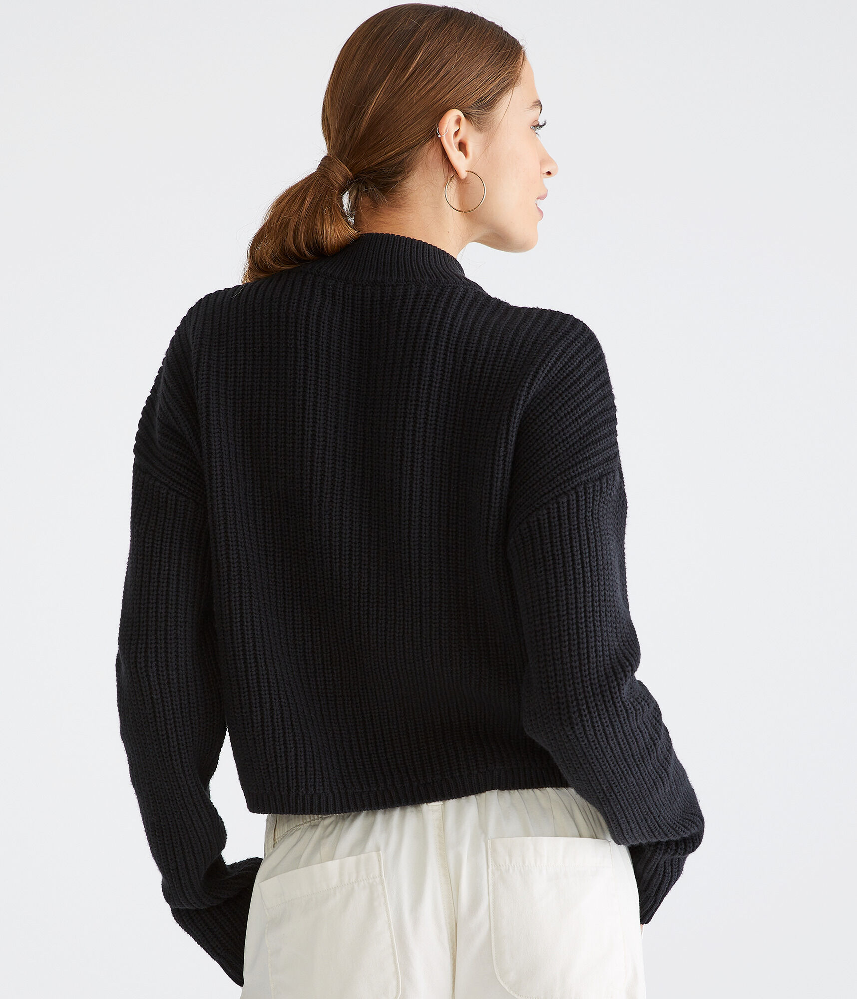 Ribbed 1/2-Zip Mock-Neck Sweater