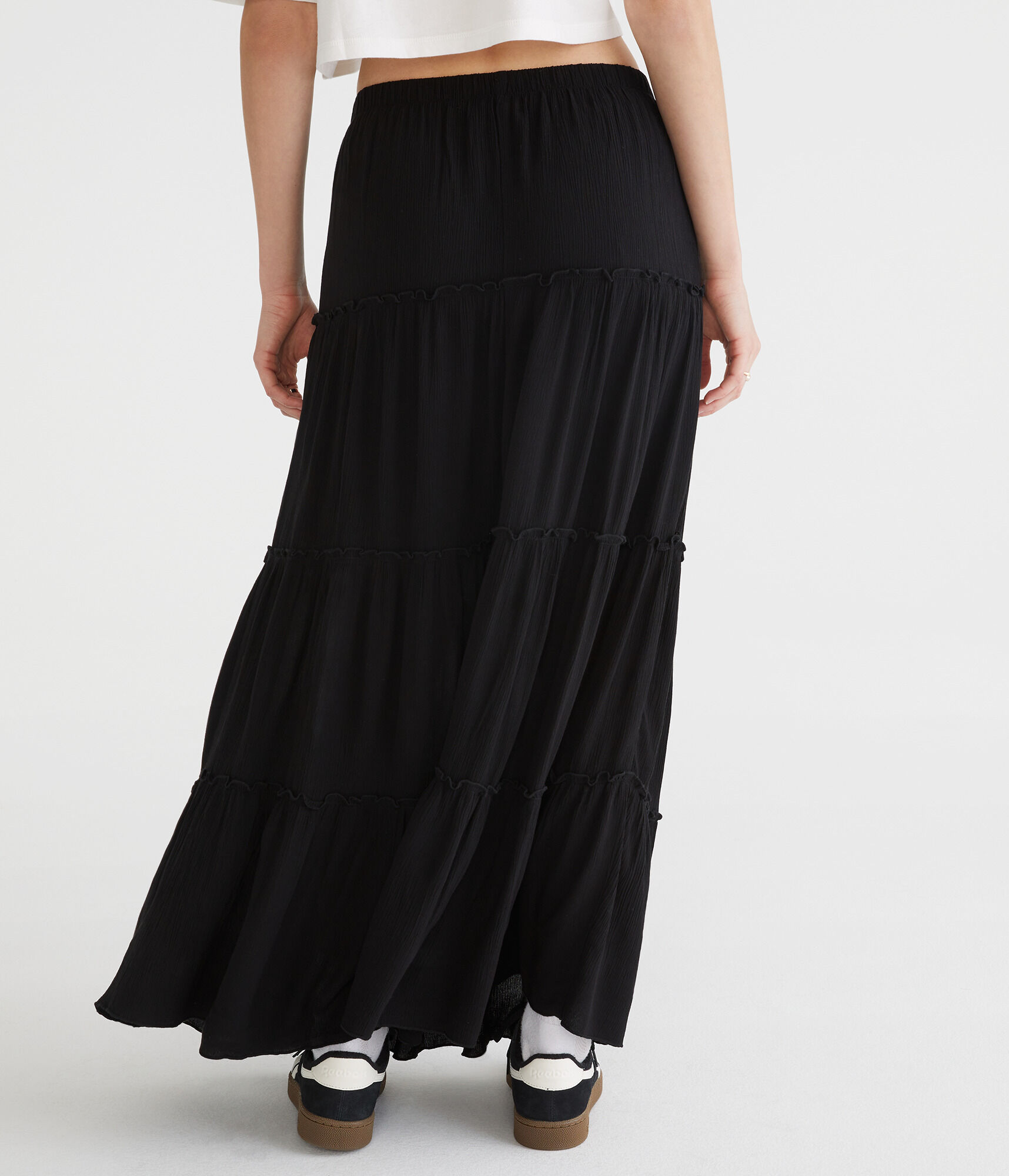 Solid Tiered Maxi Skirt