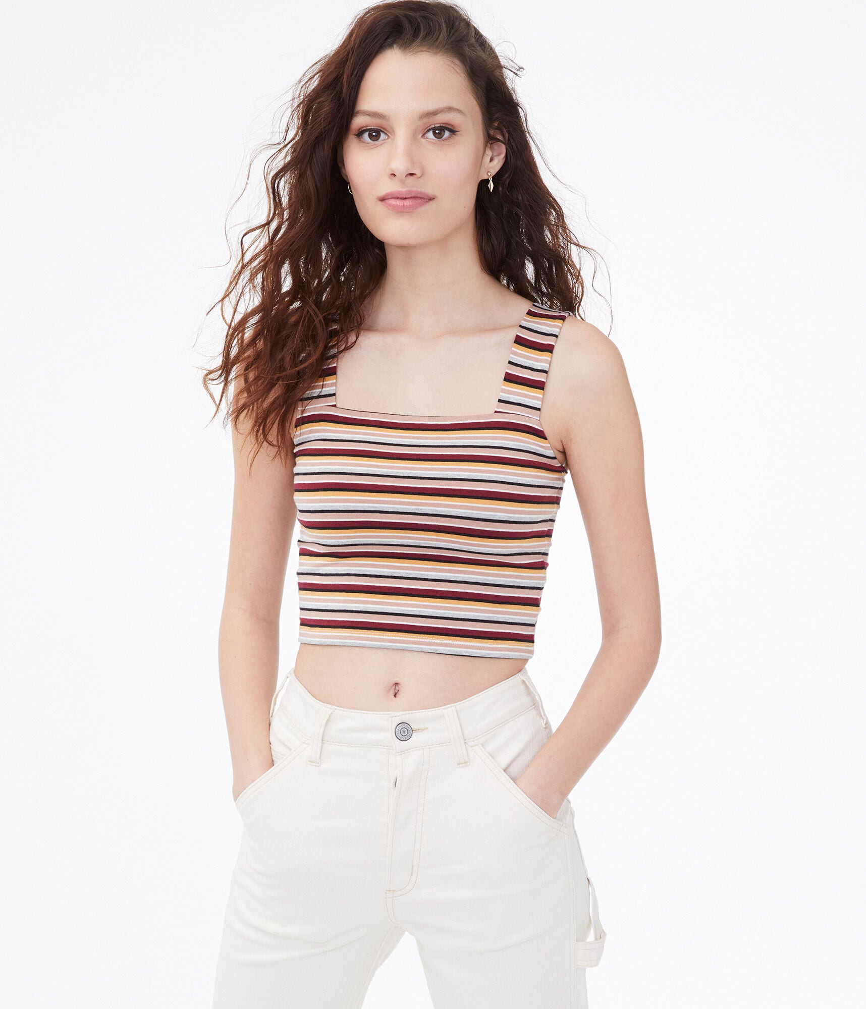 Striped Square-Neck Crop Top