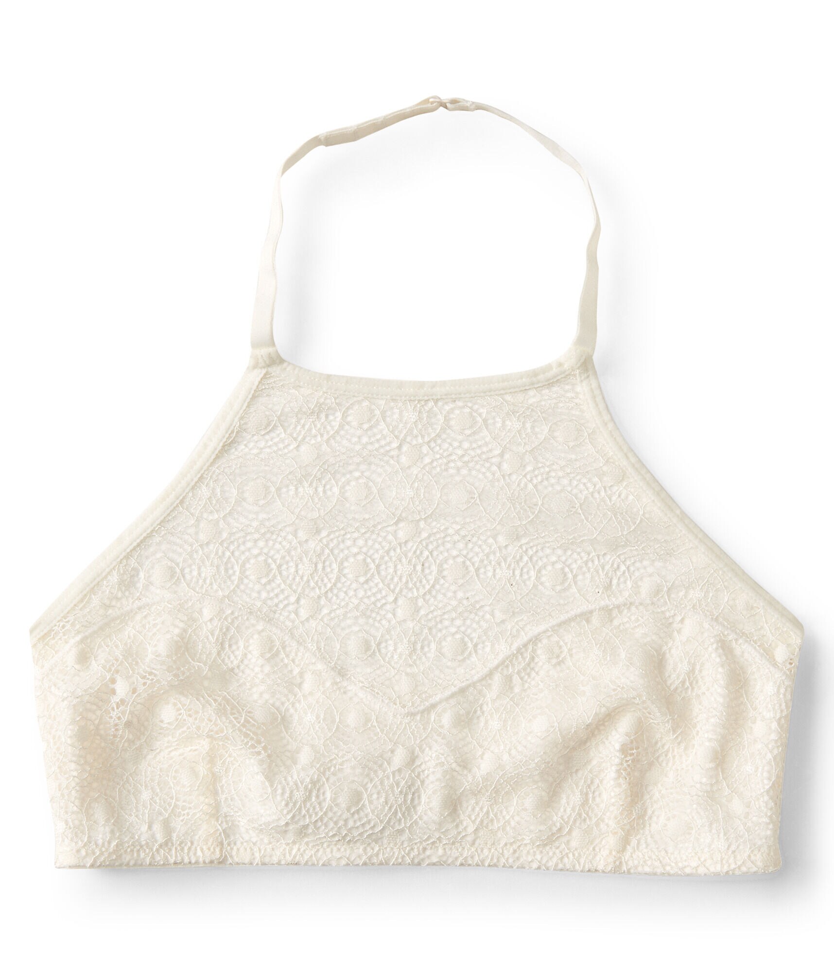 Geometric Lace High-Neck Halter Bralette