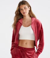 Velour Cropped Full-Zip Sleep Hoodie