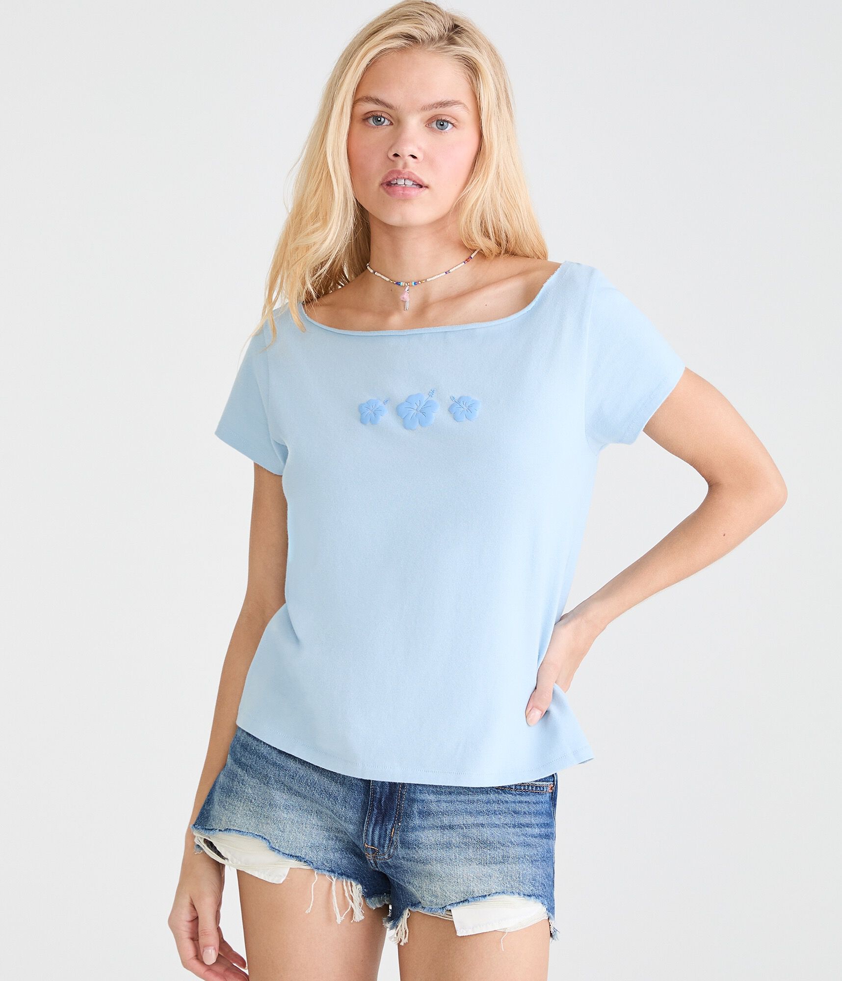 Seriously Soft Hibiscus Off-The-Shoulder Vintage Fit Graphic Tee