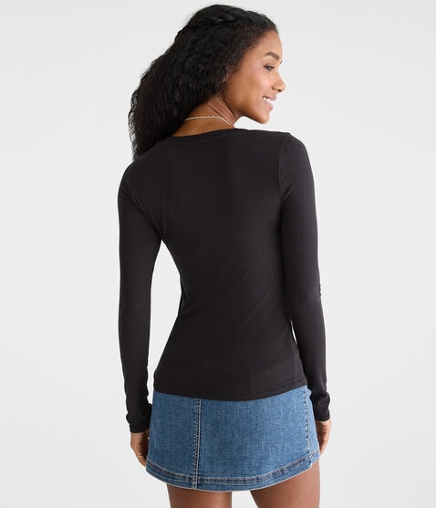 Long Sleeve Seriously Soft Ribbed V-Neck Baby Tee Long Sleeve Seriously Soft Ribbed V-Neck Baby Tee