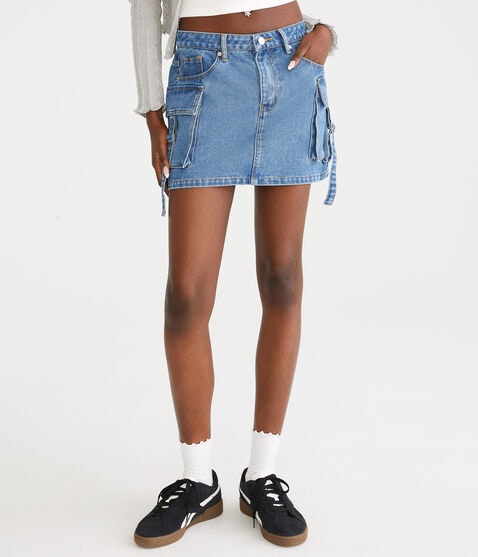 Denim Cargo Mini Skirt