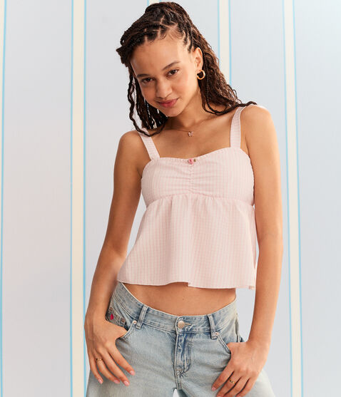 Demetra for Aero Textured Stripe Babydoll Top Demetra for Aero Textured Stripe Babydoll Top