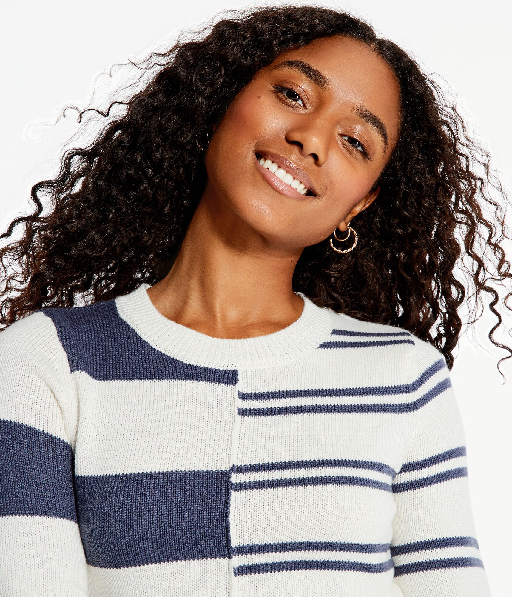 Spliced Stripe Cropped Crew Sweater