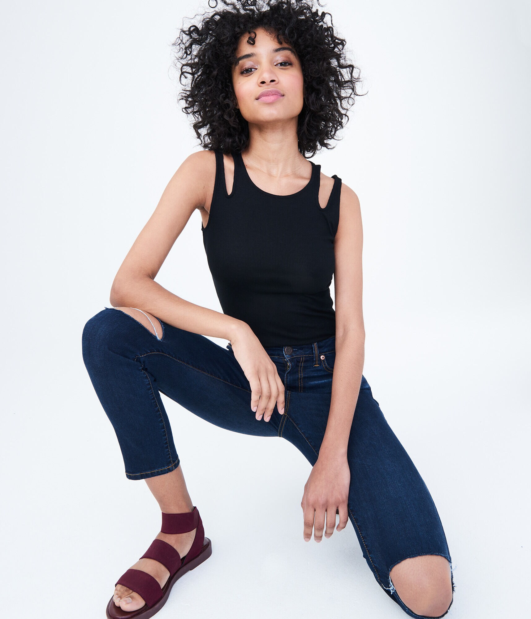 Ribbed Slash-Strap Bodycon Tank