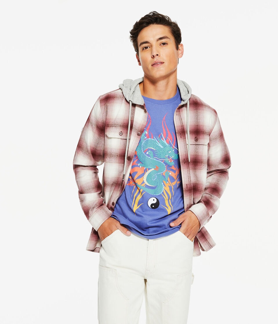 Long Sleeve Plaid Flannel Hooded Button-Down Shirt