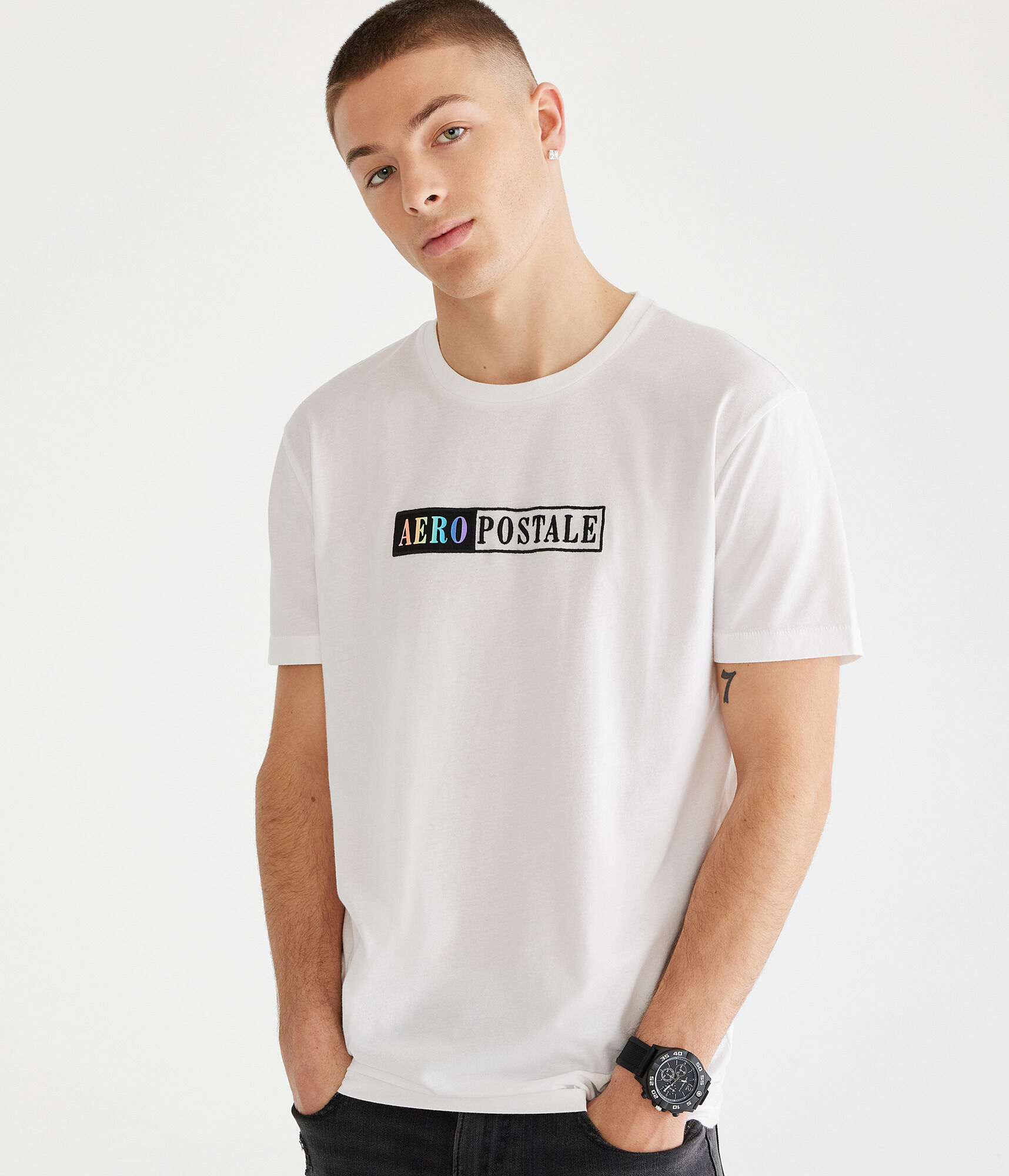 Aeropostale Rainbow Box Logo Appliqu&eacute; Graphic Tee