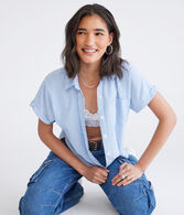 Short Sleeve Thin Stripe Camp Shirt