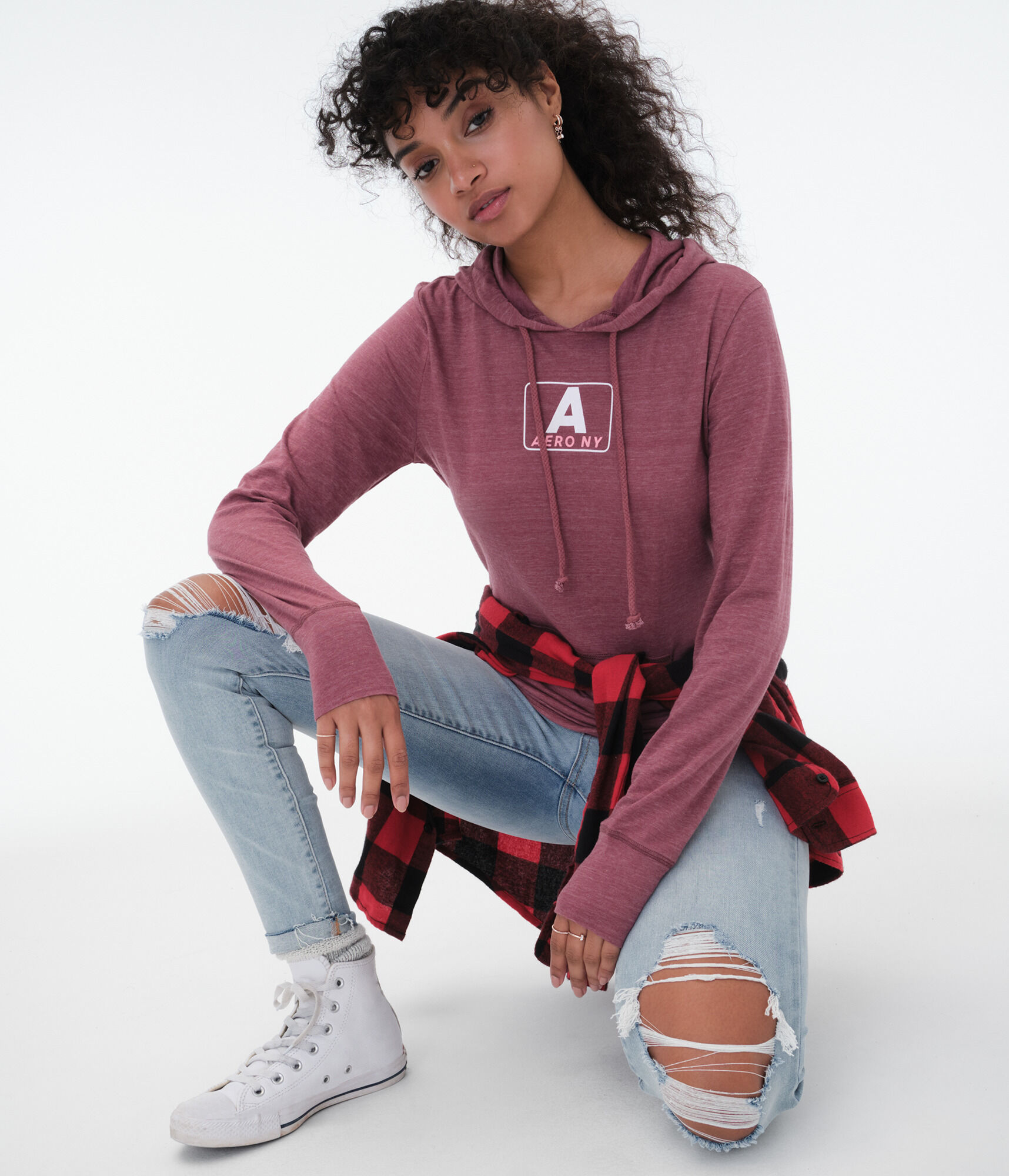 Long Sleeve Aero NY Hooded Graphic Tee***