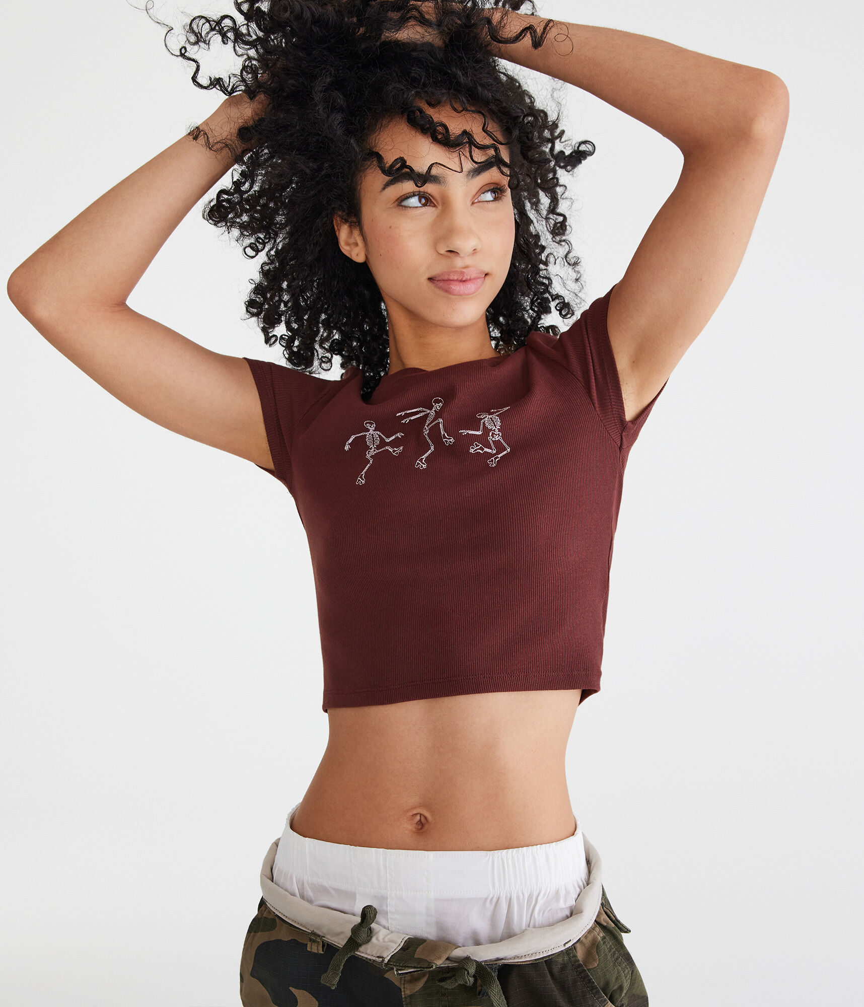 Rollerskating Skeletons Shrunken Graphic Tee