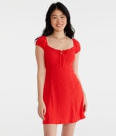 Solid Scoop-Neck Eyelet Empire Mini Dress