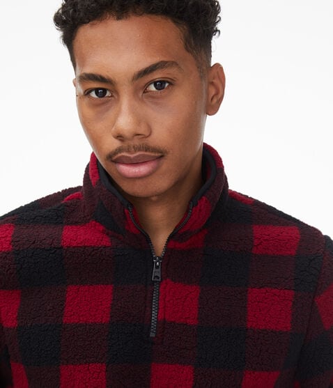 Patterned Sherpa Quarter-Zip Pullover Jacket