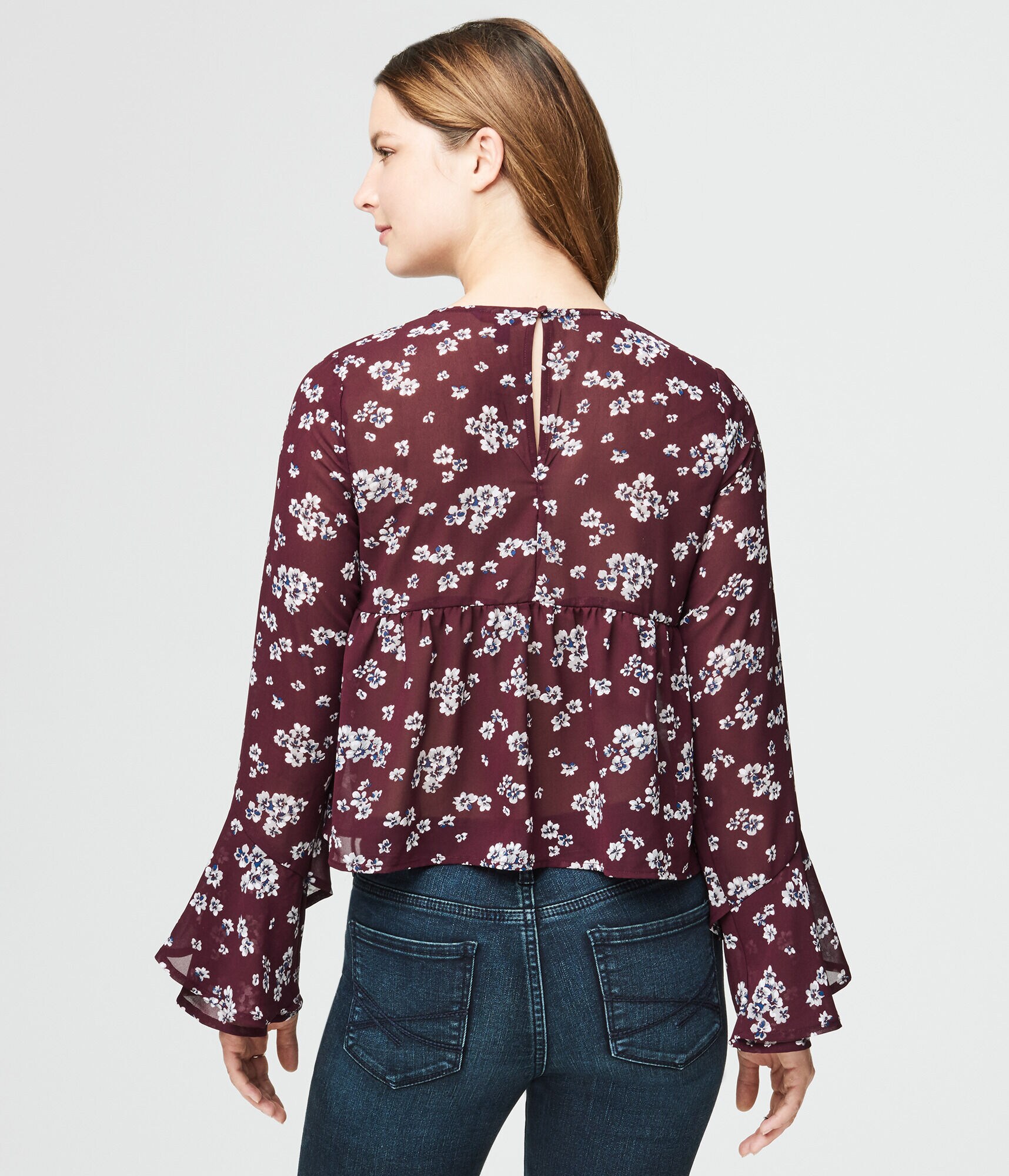 Long Bell Sleeve Floral Empire-Waist Top