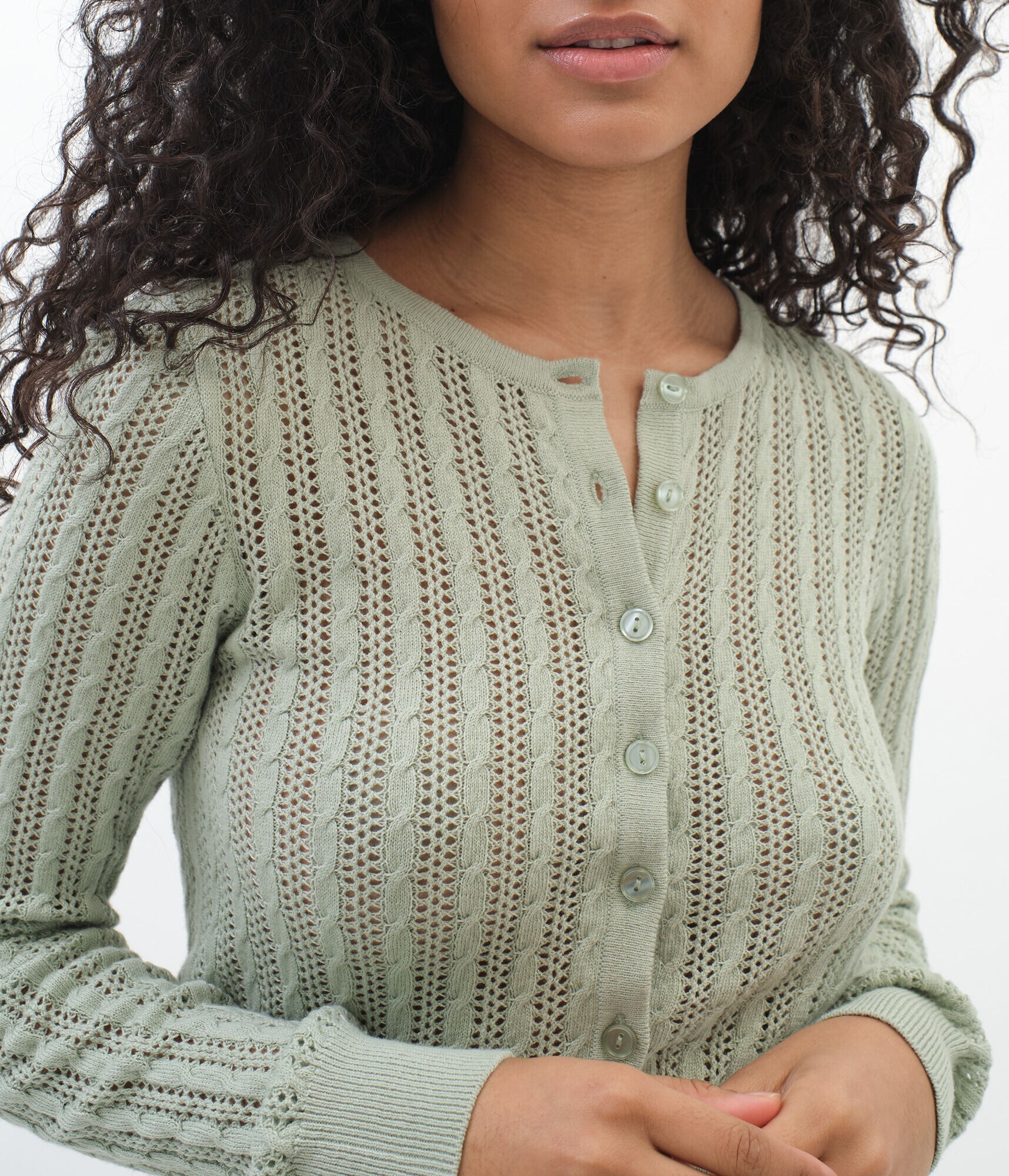 Cable Button-Front Cropped Cardigan