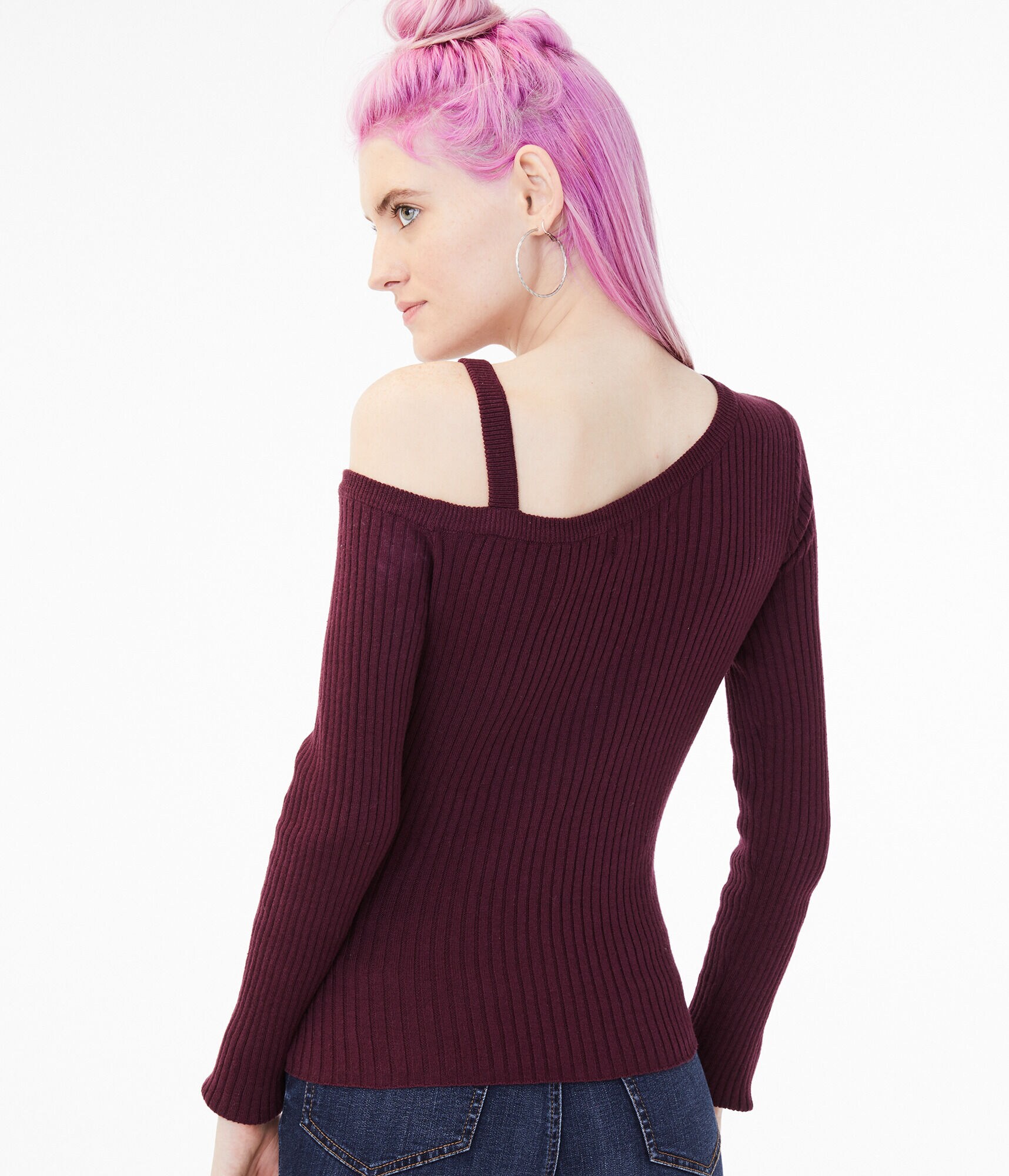 Long Sleeve Ribbed One-Shoulder Bodycon Top