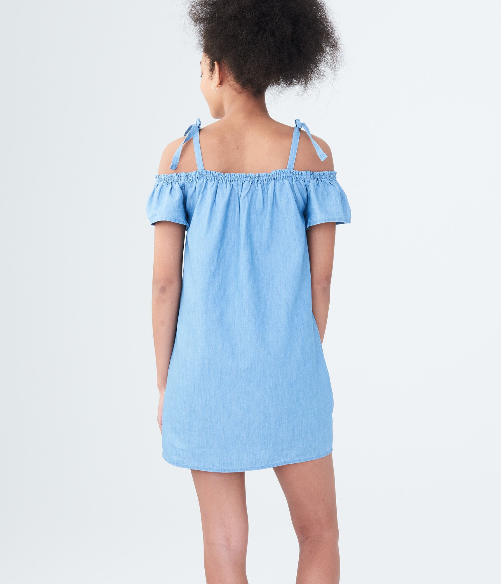Chambray Off-The-Shoulder Shift Dress