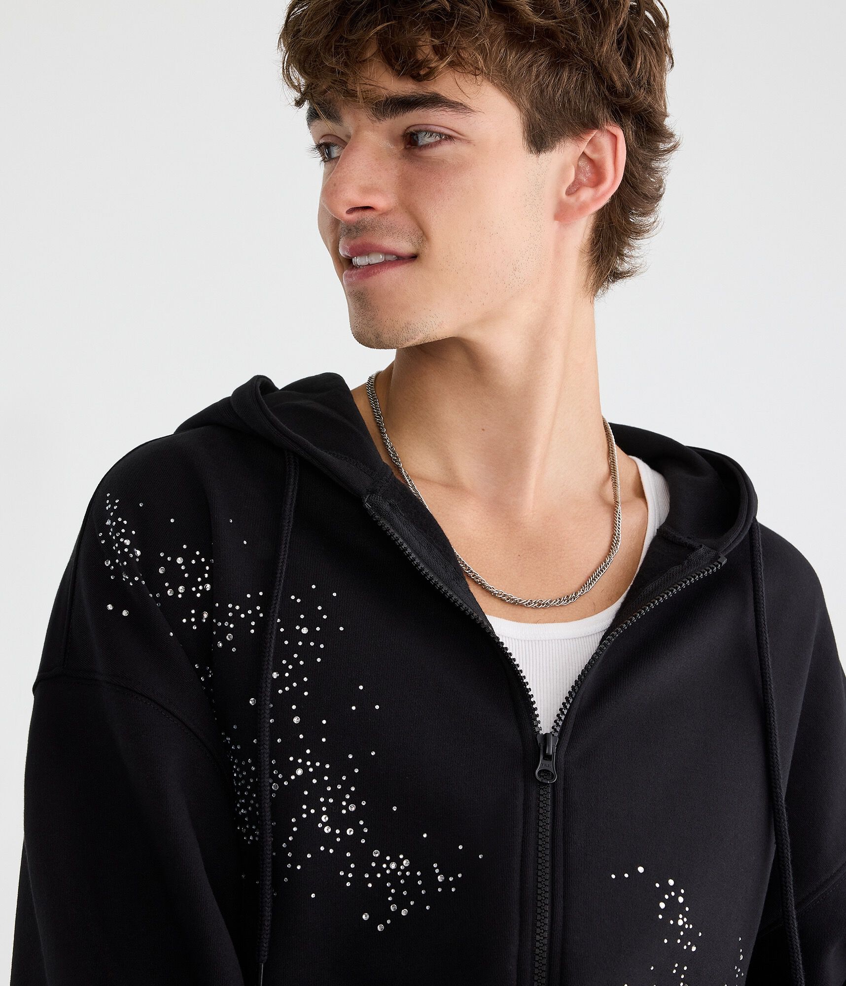Cloud Soft Rhinestone Boxy Full-Zip Hoodie