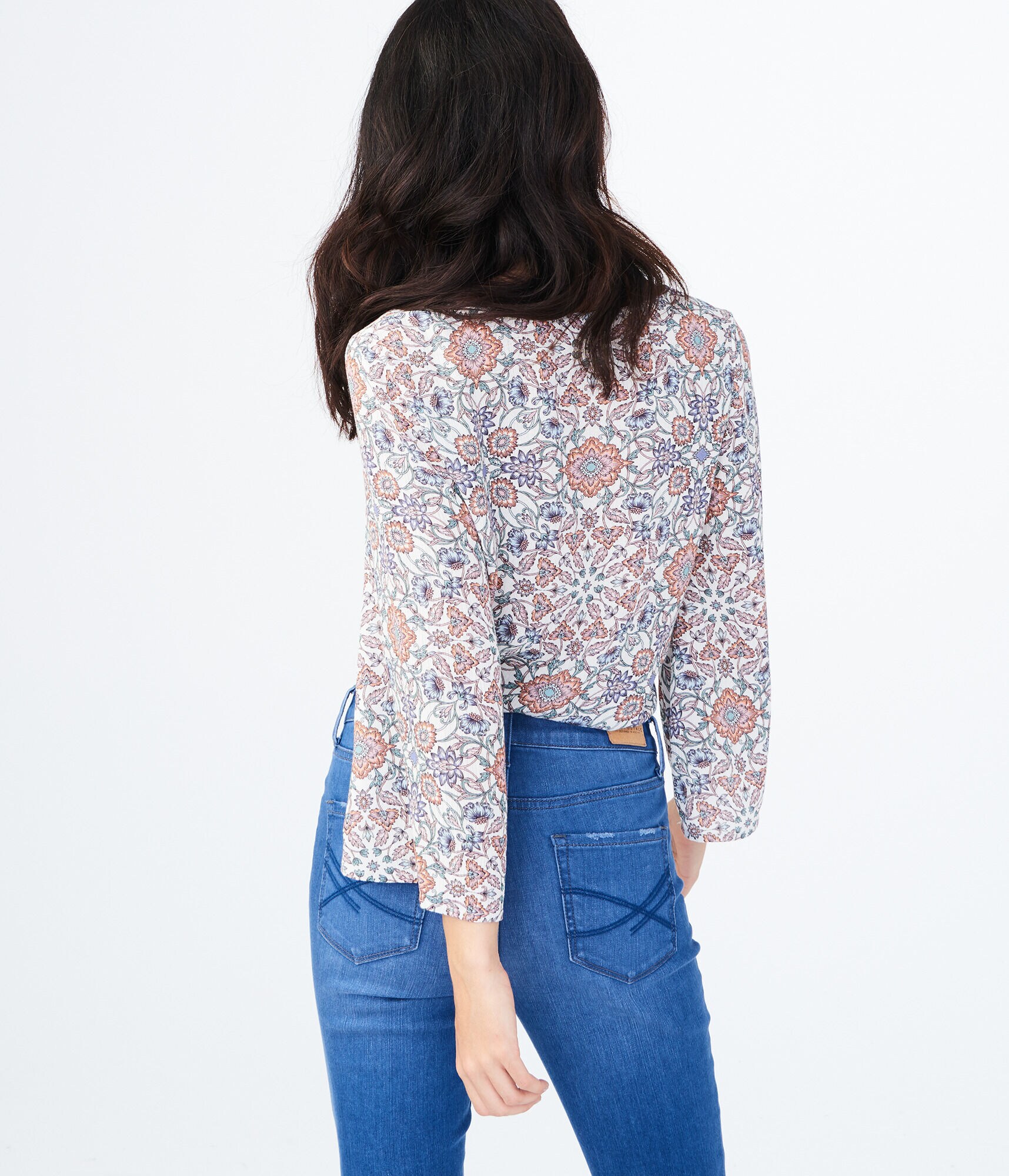 Long Bell Sleeve Floral Button-Up Top