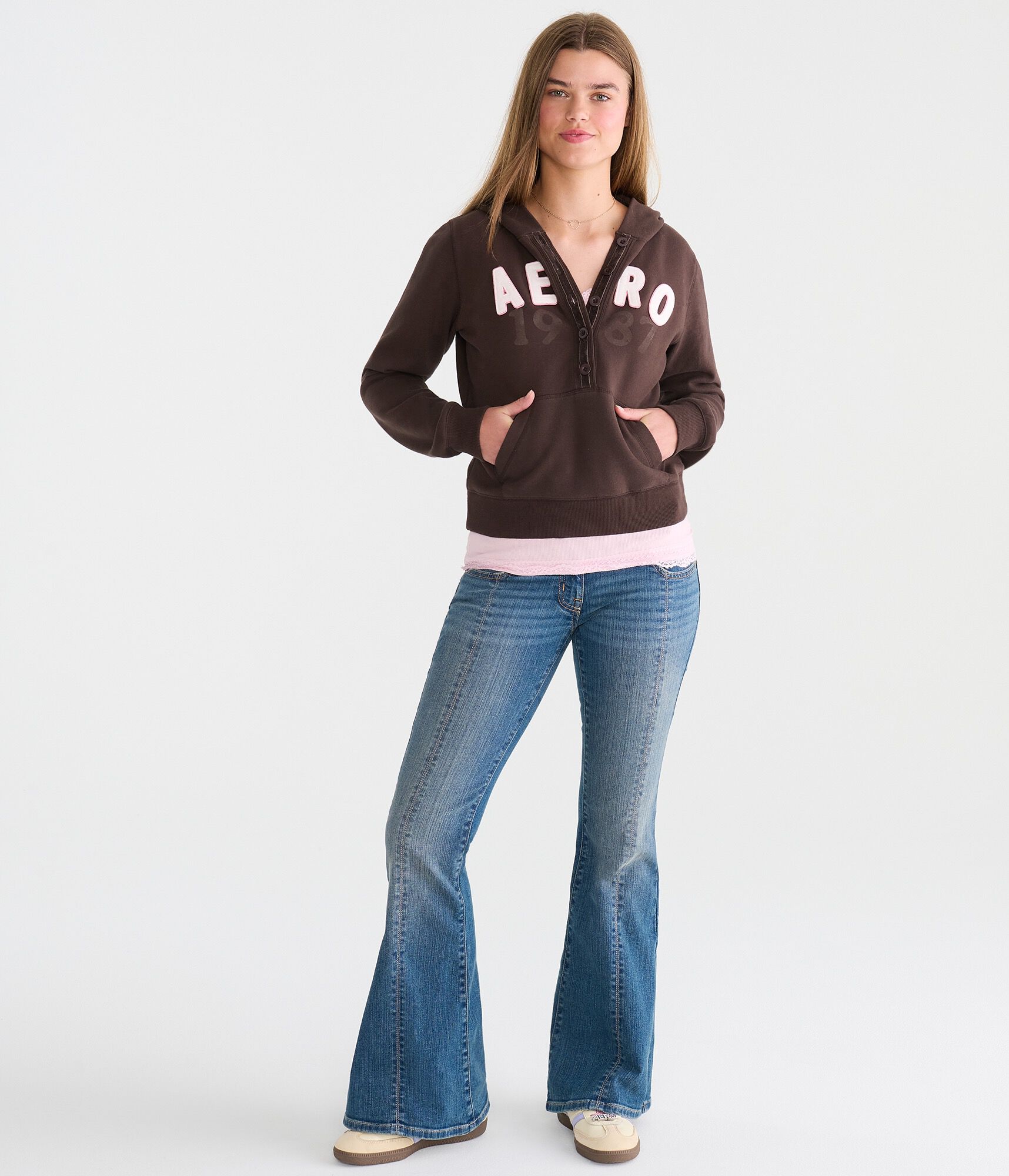 Aero Logo Buttoned Pullover Hoodie