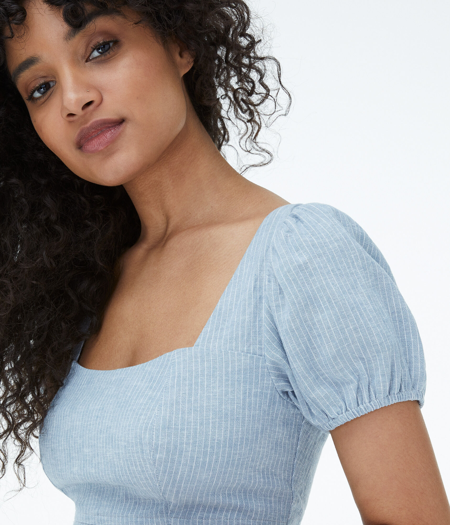 Striped Square-Neck Lace-Up Back Mini Dress***