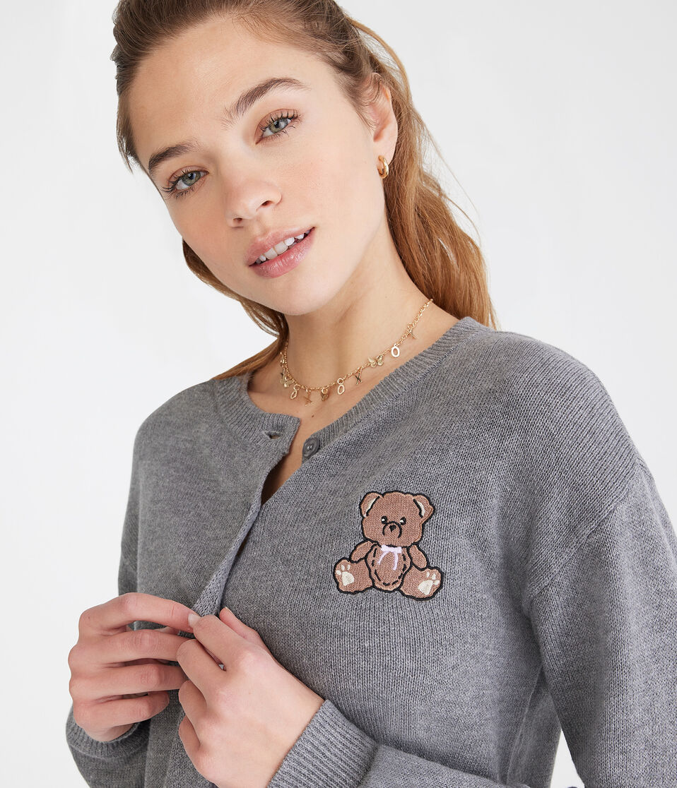 Teddy Bear Buttoned Crew Cardigan
