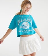 Miami Dolphins Cropped Off-The-Shoulder Graphic Tee