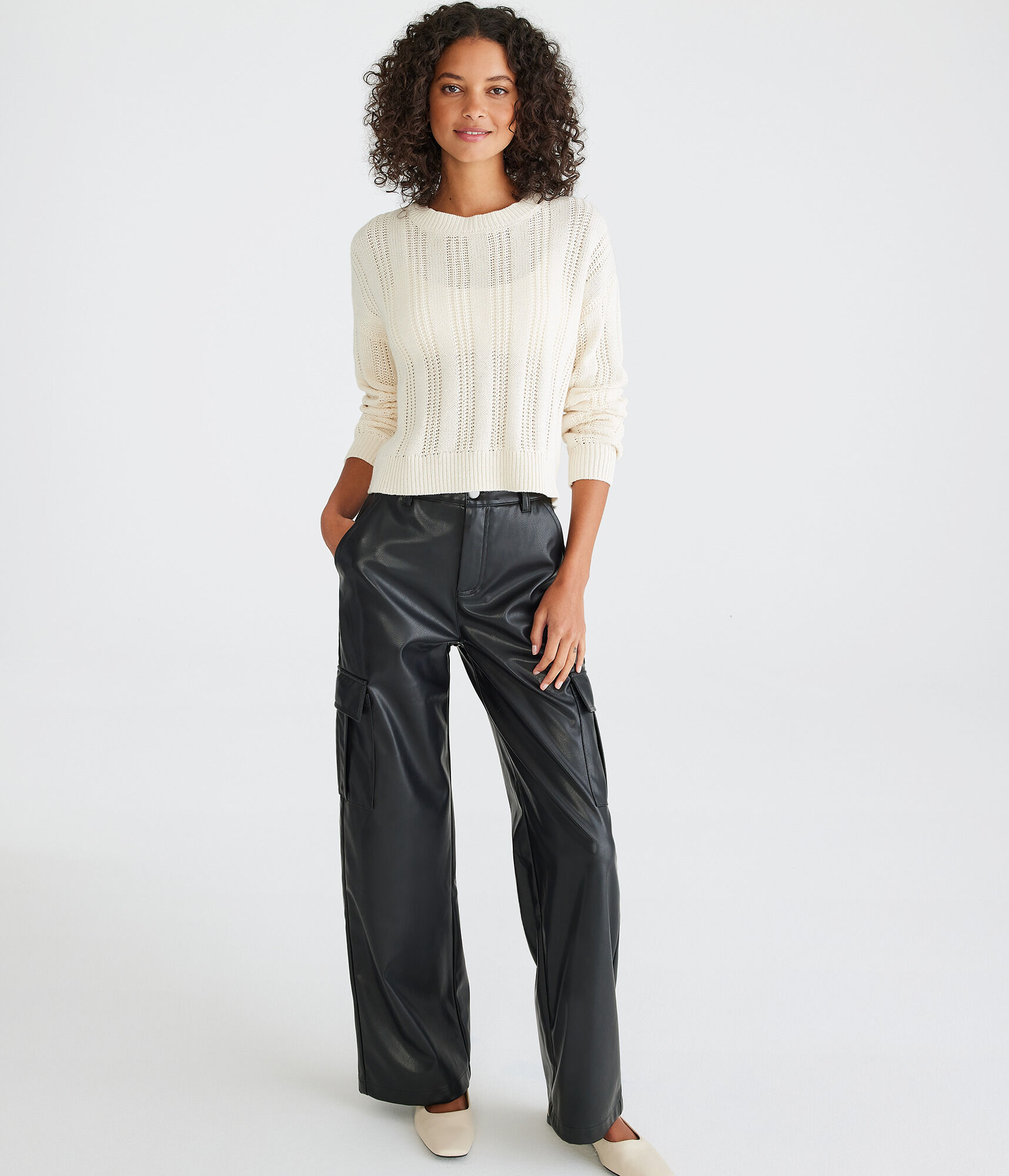Ribbed Cropped Crew Sweater