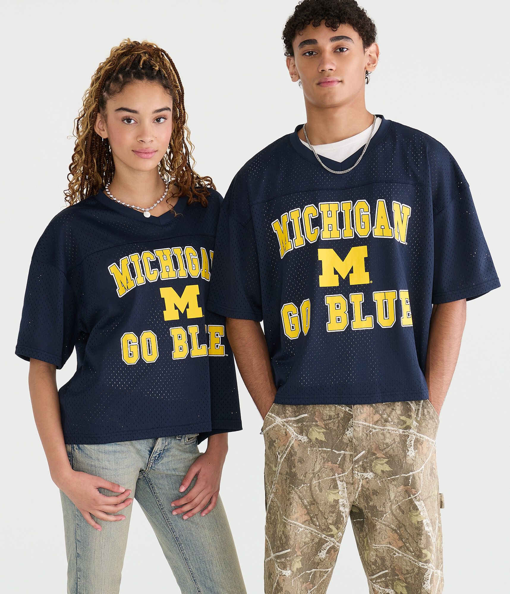 Michigan Wolverines Boxy Mesh V-Neck Top
