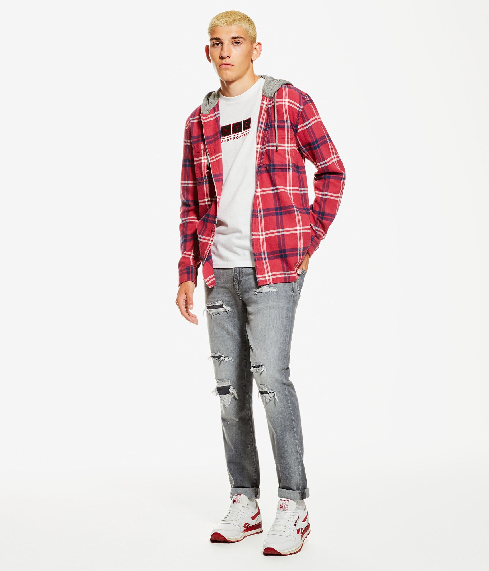 Long Sleeve Plaid Flannel Hooded Button-Down Shirt