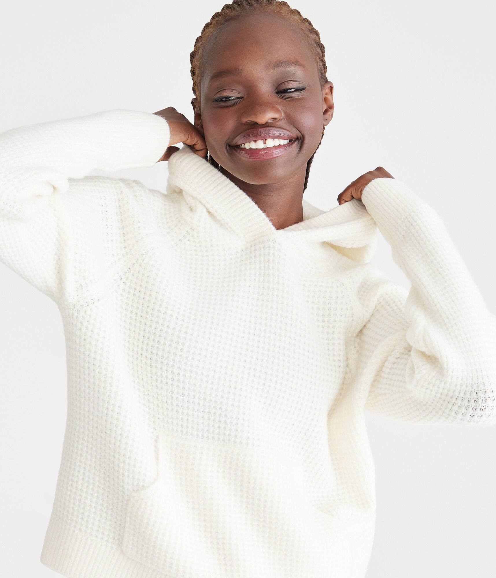 Waffle Sweater Pullover Hoodie