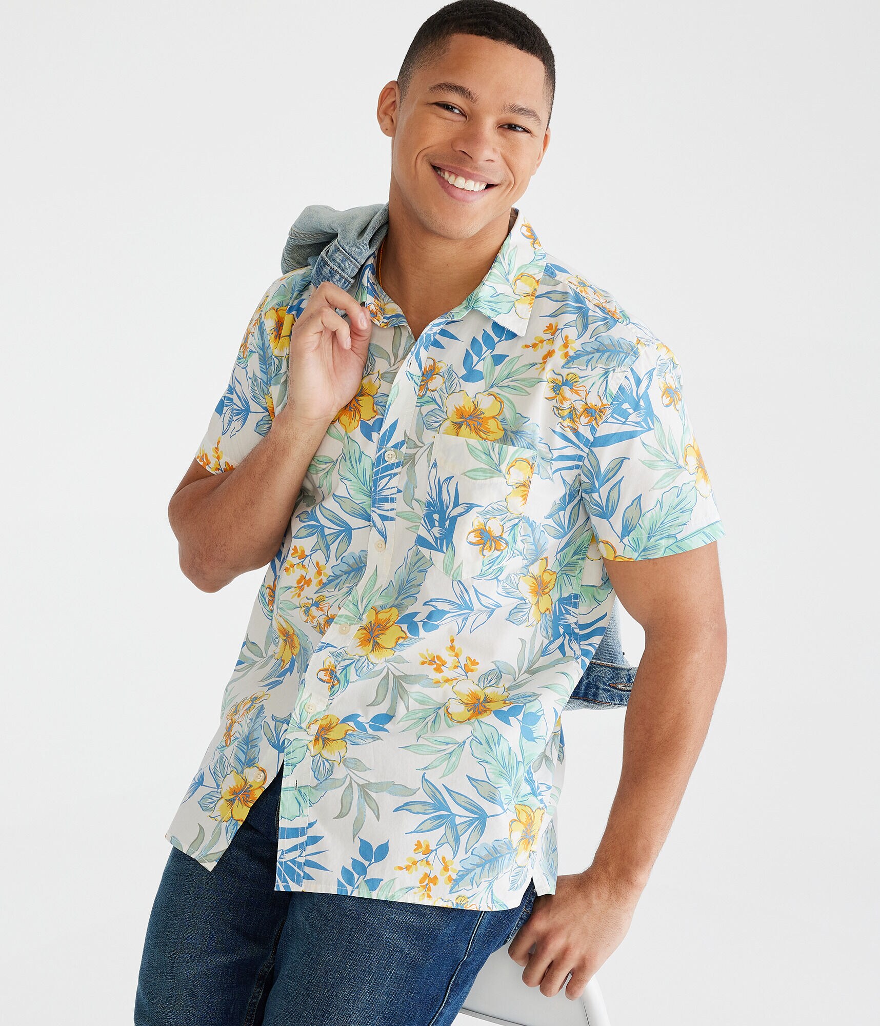 Tropical Floral Print Relaxed Shirt