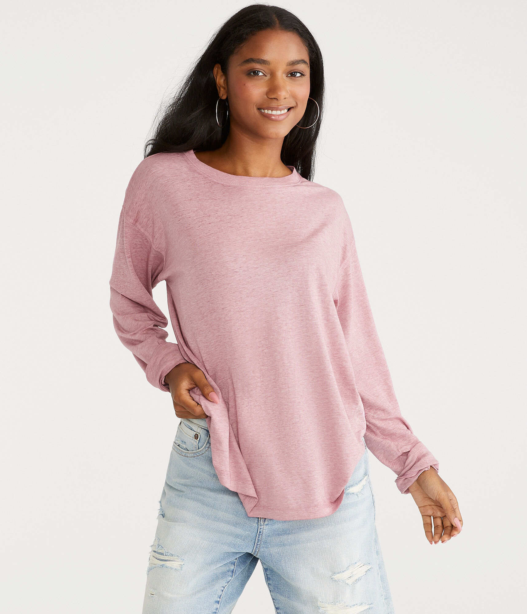Long Sleeve Washed Loose Fit Crew Tee