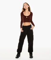 Long Sleeve Tie-Front Cropped Shrunken Tee