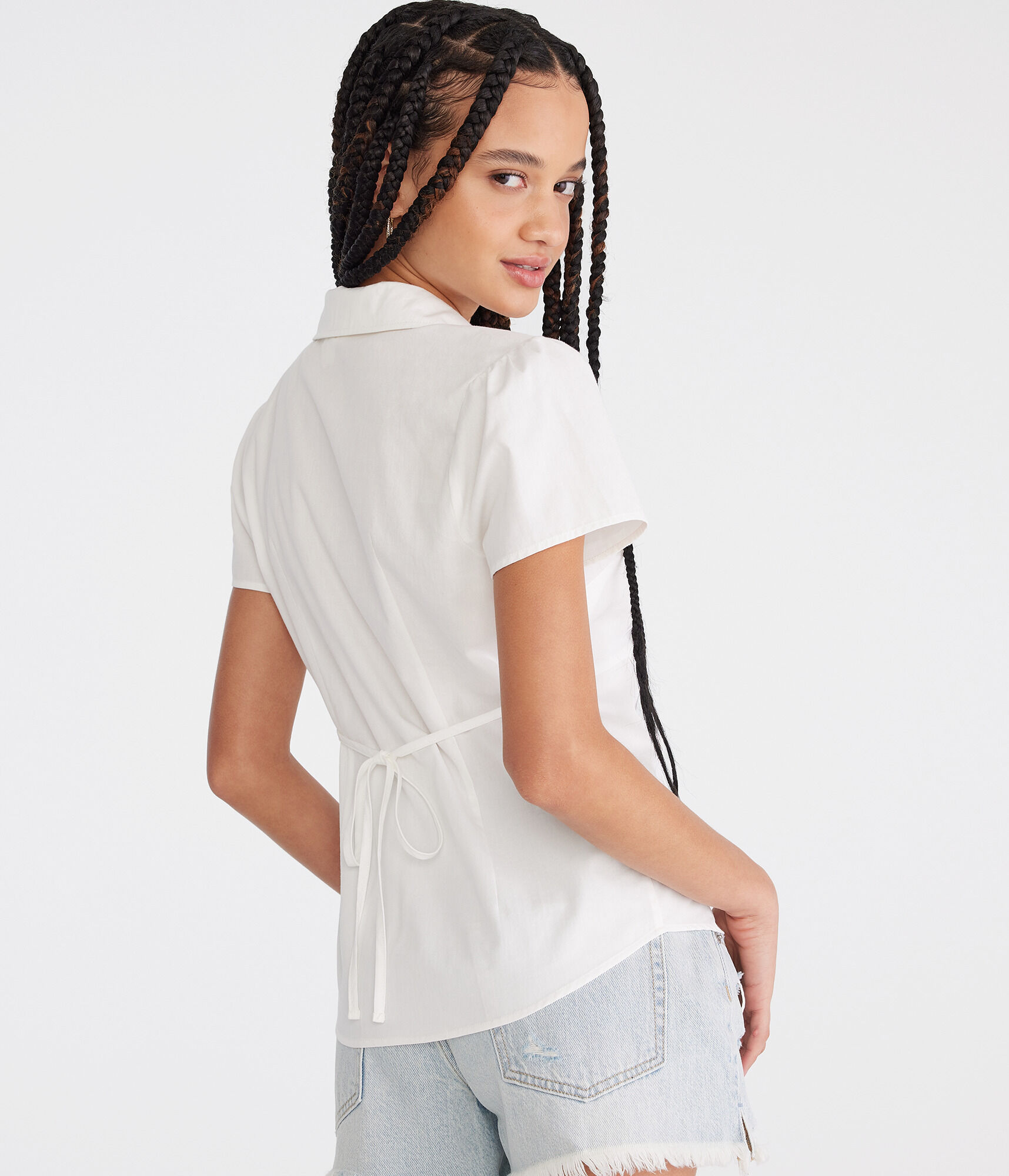 Short Sleeve Poplin Tie-Back Shirt
