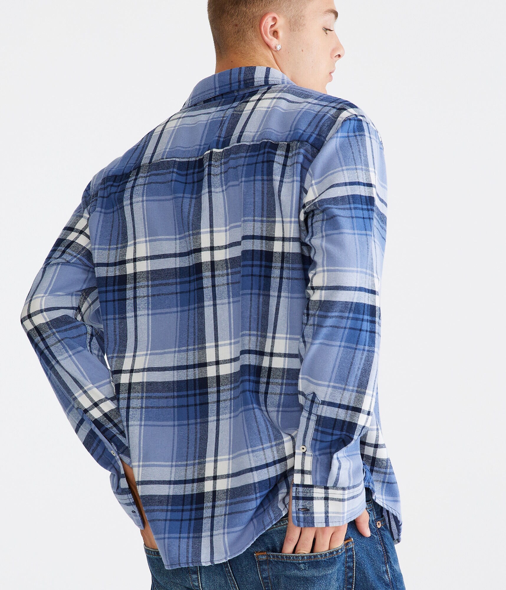 Long Sleeve Relaxed Washed Plaid Flannel Shirt
