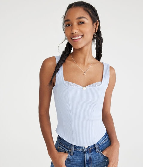 Solid Square-Neck Corset Tank