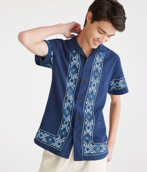 Geometric Border Print Camp Shirt