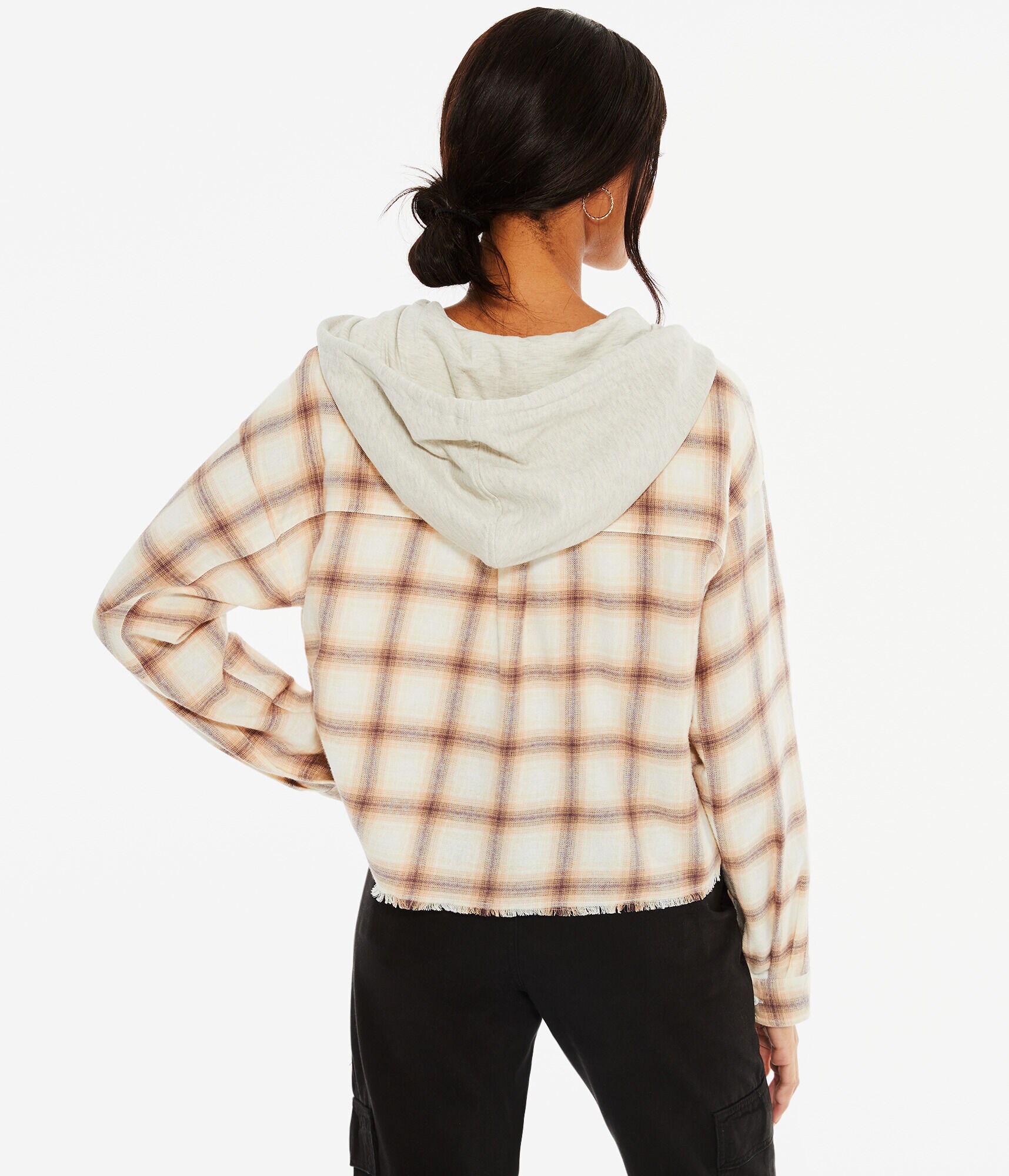 Long Sleeve Plaid Hooded Button-Down Shirt